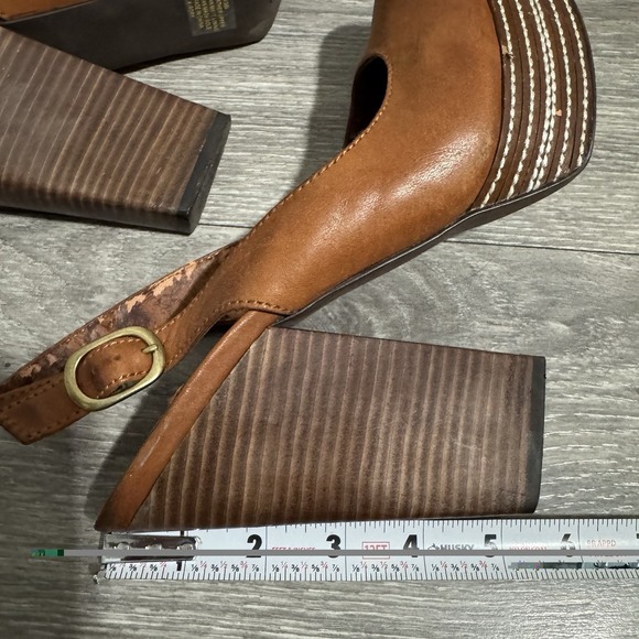 Lucky Brand Women's Brown Leather Heels Sz 8.5M Chunky Y2K Slingback Platform - Picture 9 of 13